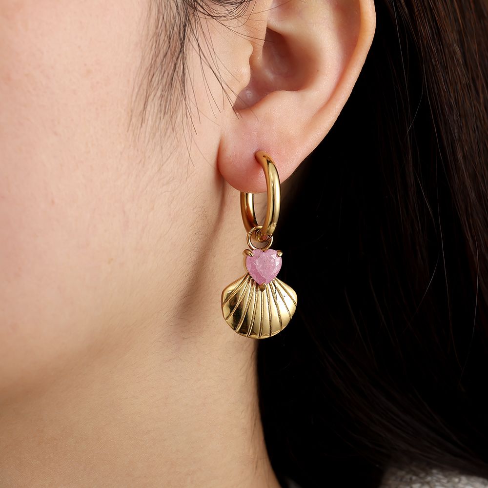 Oorbellen Shell with pink heart