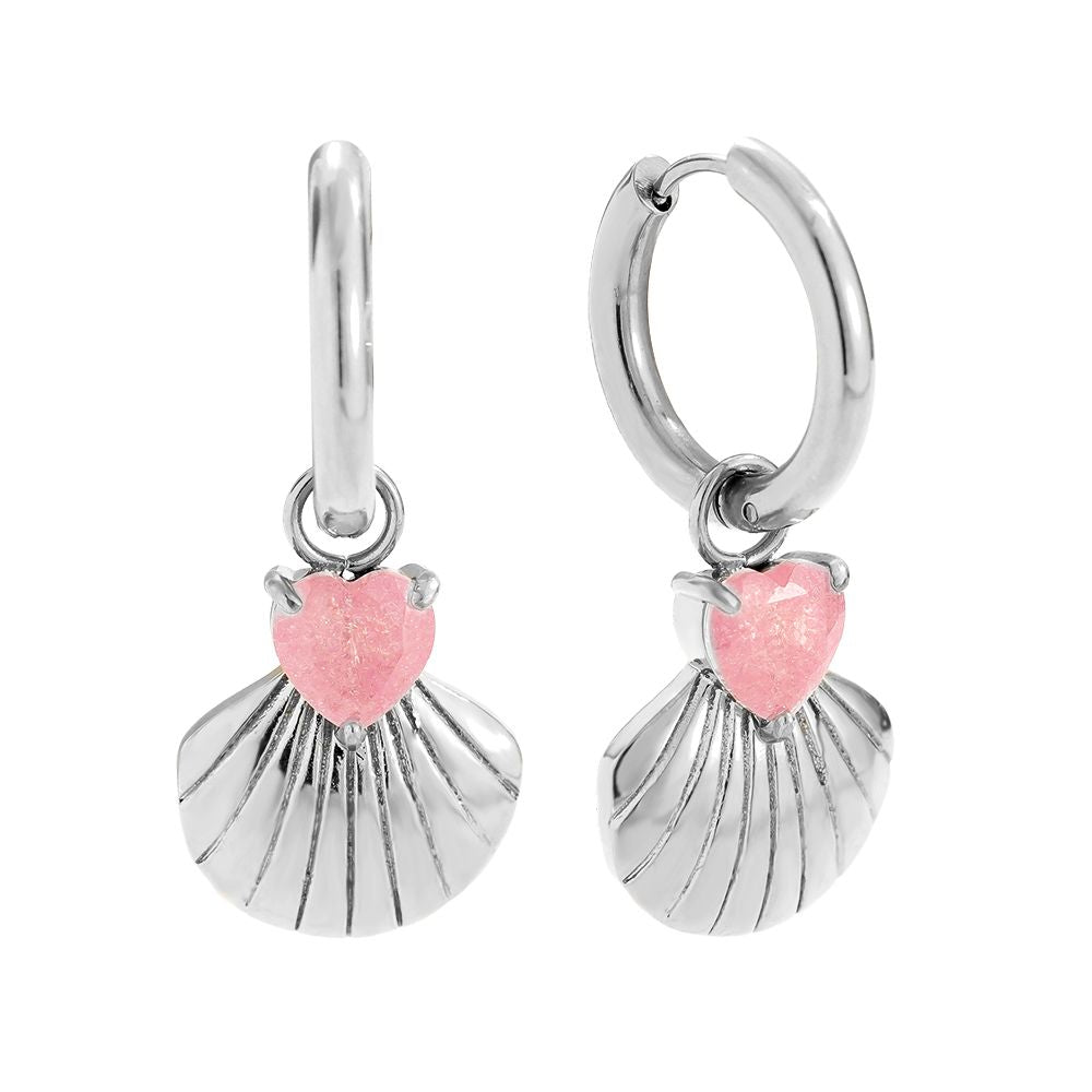 Oorbellen Shell with pink heart