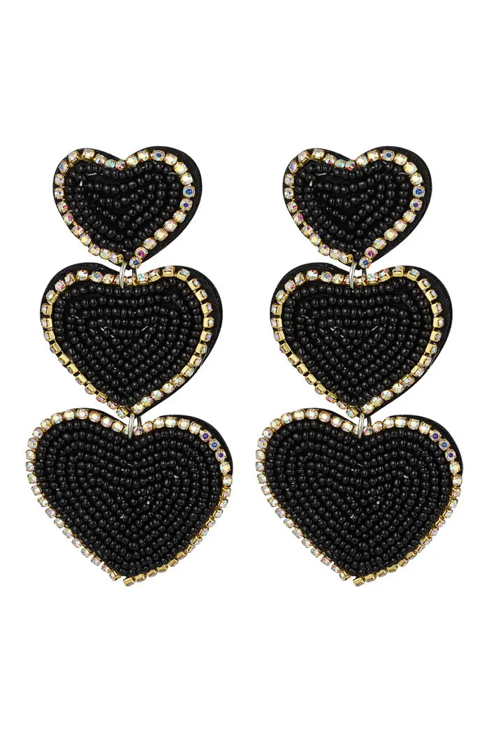 Oorbellen 3 times of beaded love Zwart