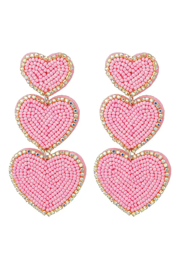 Oorbellen 3 times of beaded love Lichtroze
