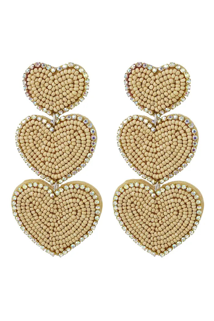 Oorbellen 3 times of beaded love Beige
