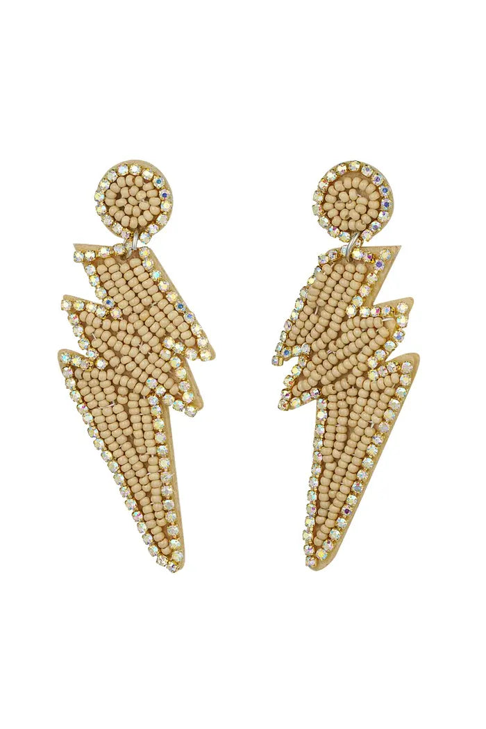 Oorbellen kralen thunderbolt beige