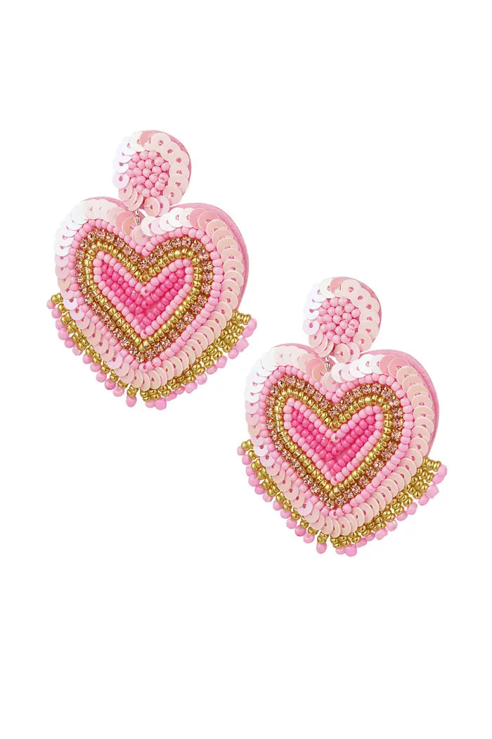 Kopie van Oorbellen fringed heart roze