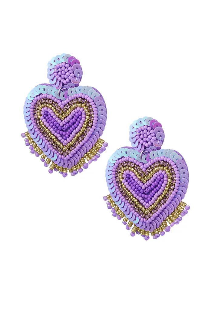 Oorbellen fringed heart Lila