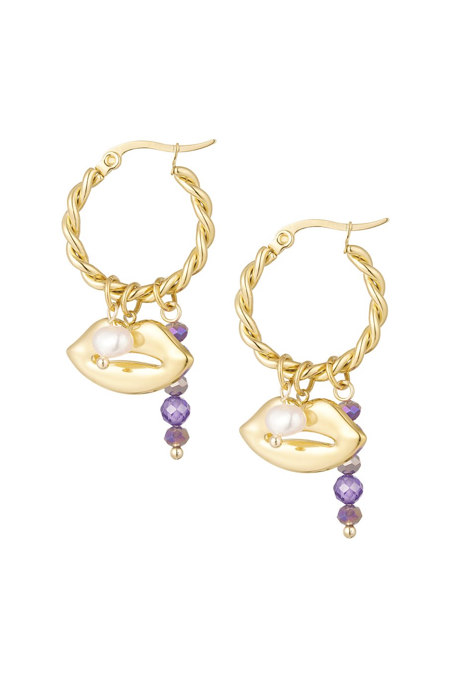 Oorbellen beaded Kiss - Paars