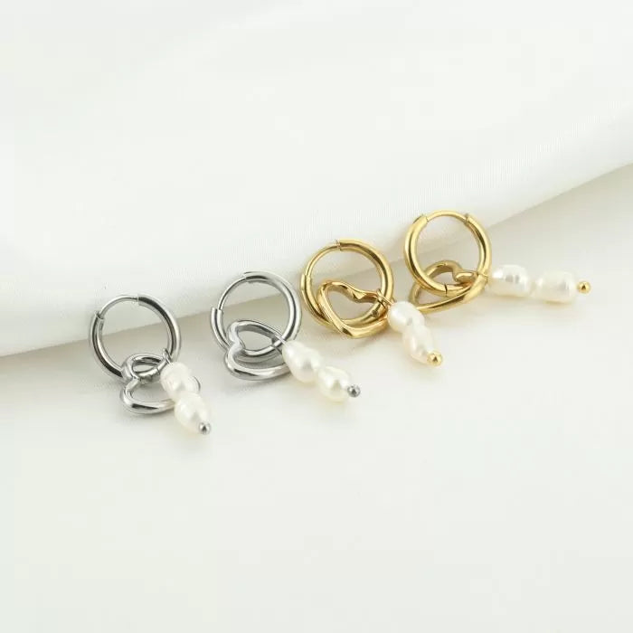 Oorbellen Heart with Pearls