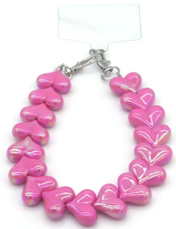 Telefoonkoord Metallic Hearts - Donkerroze