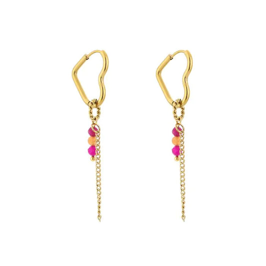 Oorbellen Beaded with love - Fuchsia