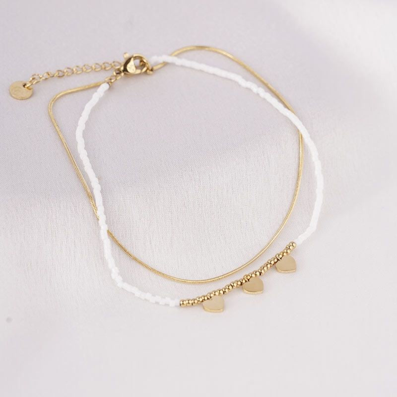 Enkelbandje white hearts