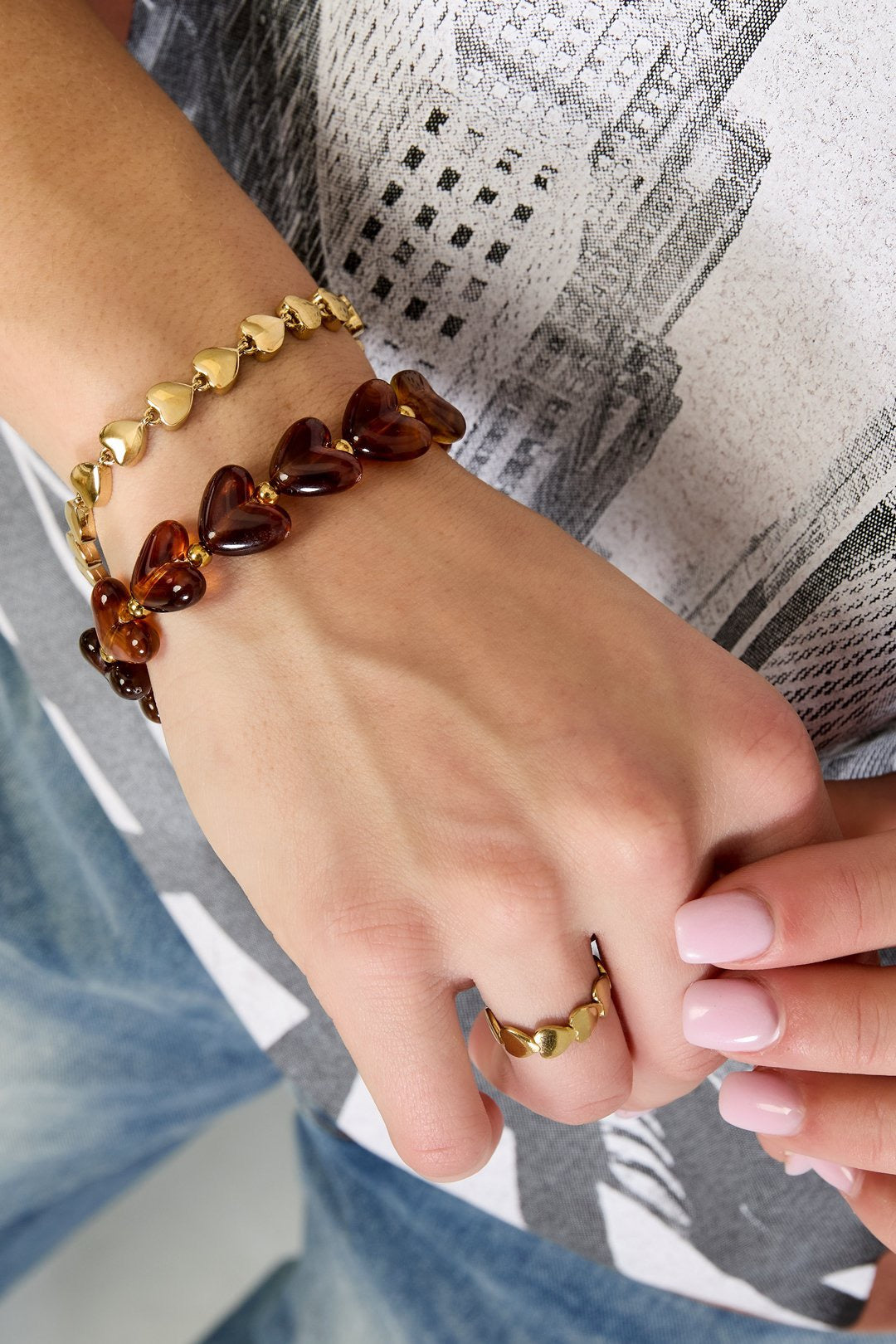 Armband sweet hearts - doorzichtig bruin