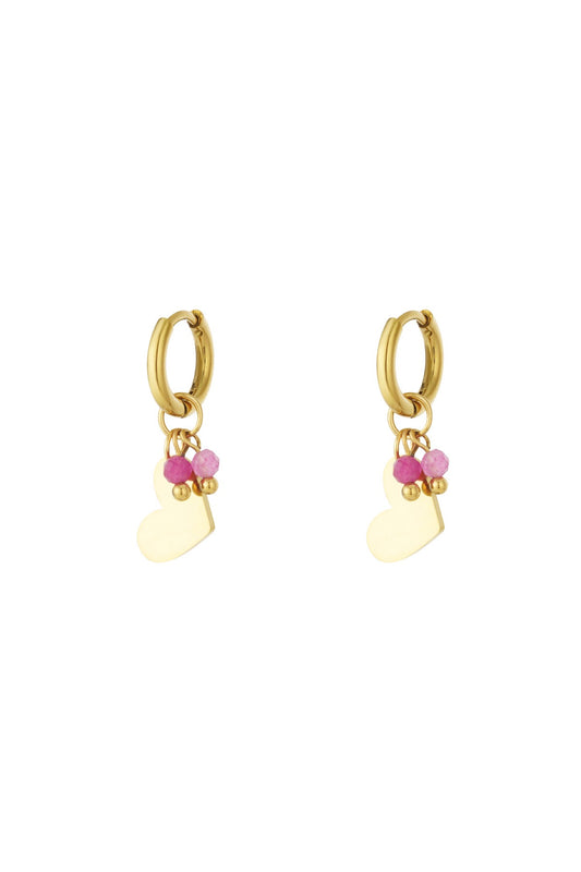 Oorbellen beaded hearts - Roze