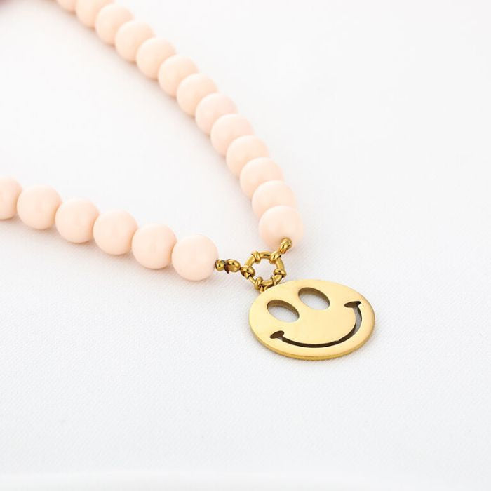 Ketting Smiley charm beads - crème