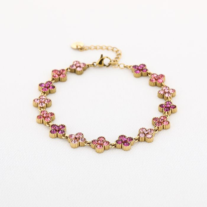 Armband Golden Clover Sparkle - Roze