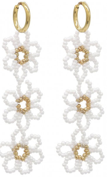 Oorbellen beaded Madeliefjes - Wit