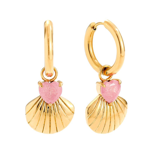 Oorbellen Shell with pink heart