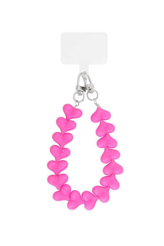 Telefoonkoord Hearts - Fuchsia met zilver