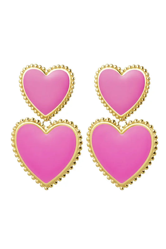 Oorbellen colourful hearts - Donkerroze