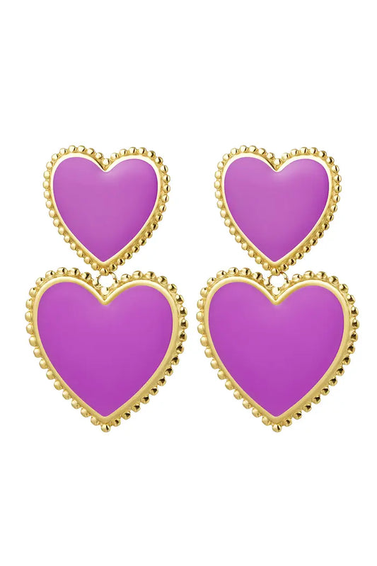 Oorbellen colourful hearts - Paars