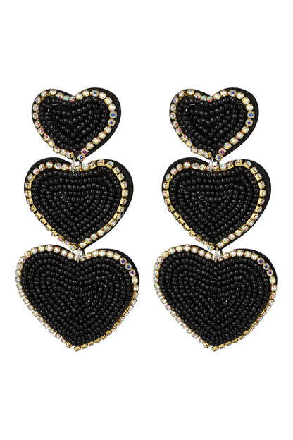Oorbellen 3 times of beaded love Zwart