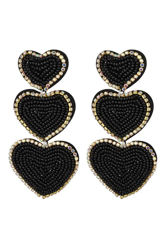 Oorbellen 3 times of beaded love Zwart
