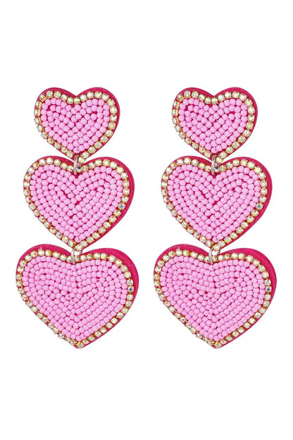 Oorbellen 3 times of beaded love Fuchsia
