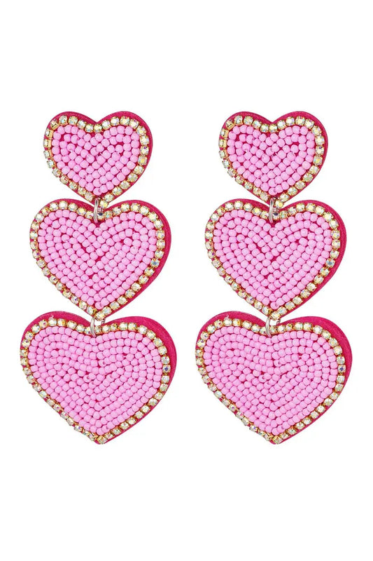 Oorbellen 3 times of beaded love Fuchsia