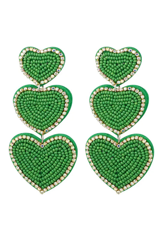 Oorbellen 3 times of beaded love Groen