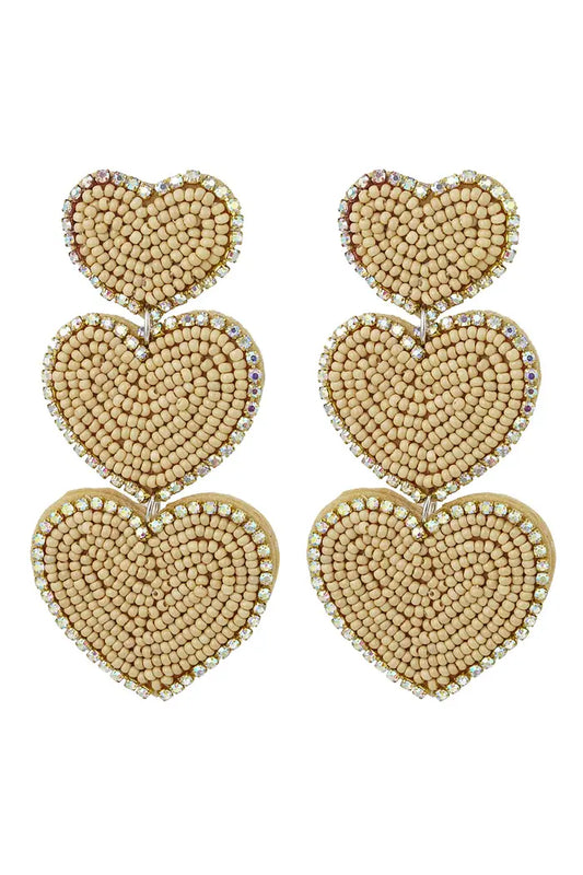 Oorbellen 3 times of beaded love Beige