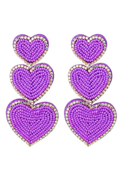 Oorbellen 3 times of beaded love Paars