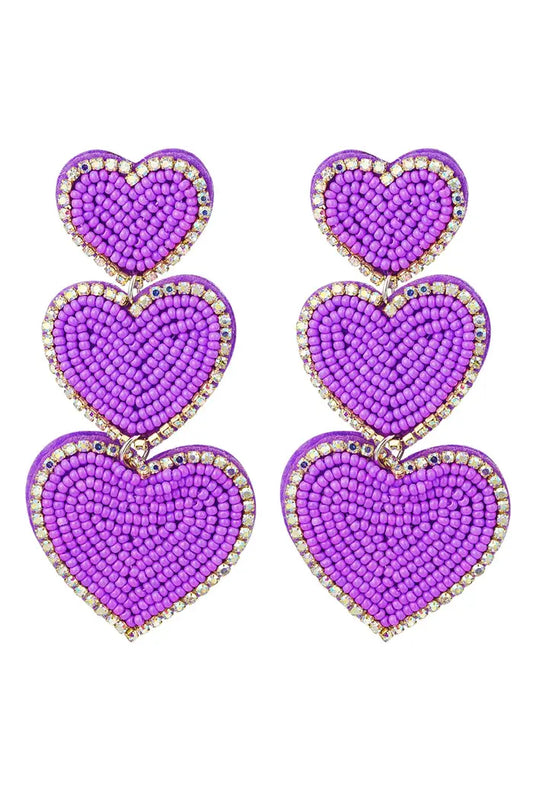 Oorbellen 3 times of beaded love Paars