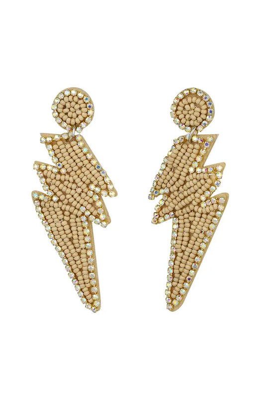 Oorbellen kralen thunderbolt beige