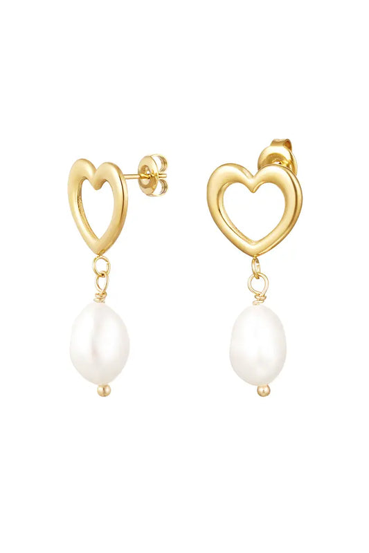 Oorbellen heart with pearl detail