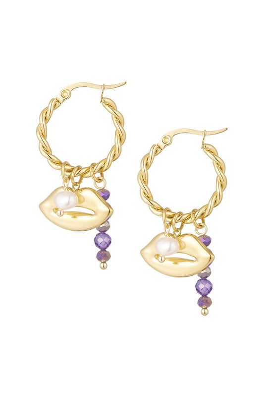Oorbellen beaded Kiss - Paars