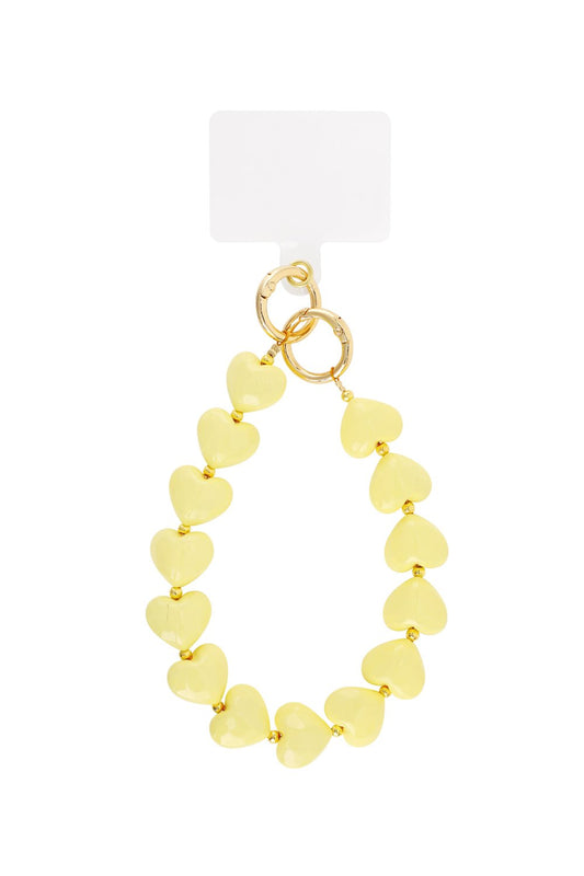 Telefoonkoord cute hearts - Geel