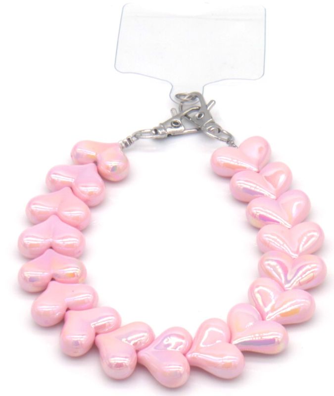 Telefoonkoord Metallic Hearts - Roze