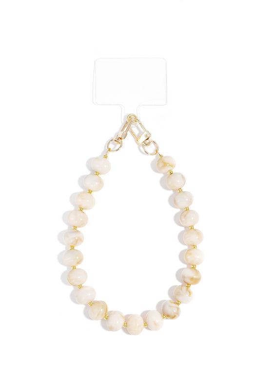 Telefoonkoord creamy white beads