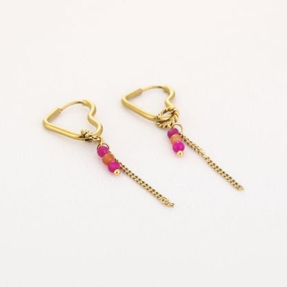 Oorbellen Beaded with love - Pink