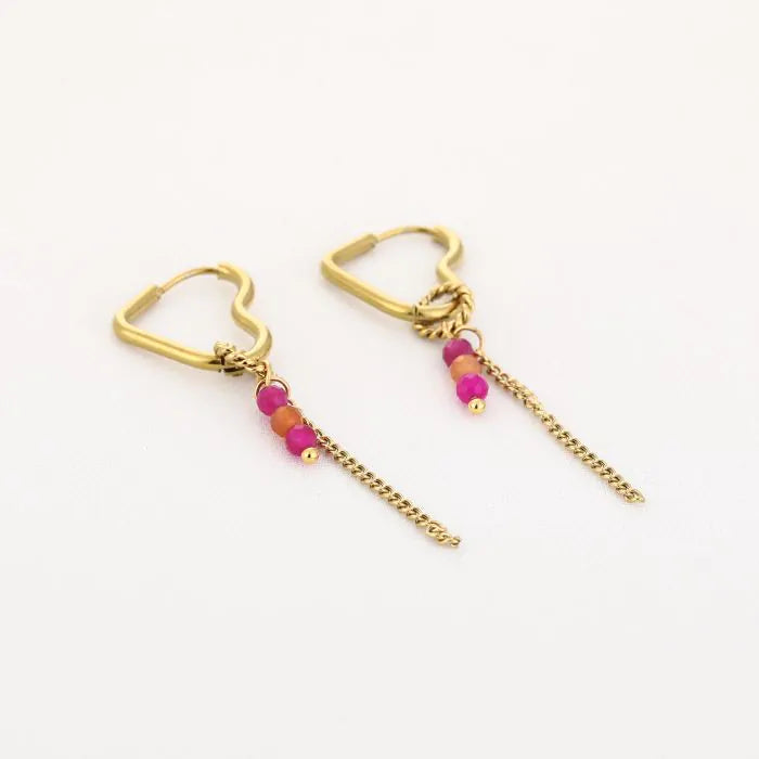 Oorbellen Beaded with love - Fuchsia