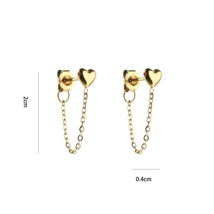 Oorbellen Heart drop chain