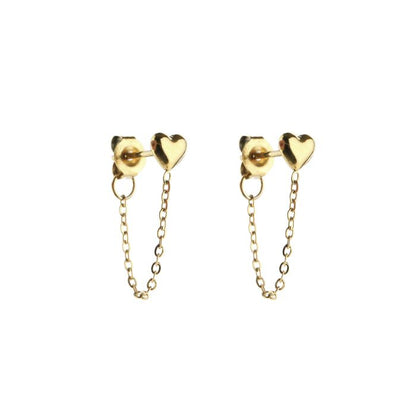 Oorbellen Heart drop chain