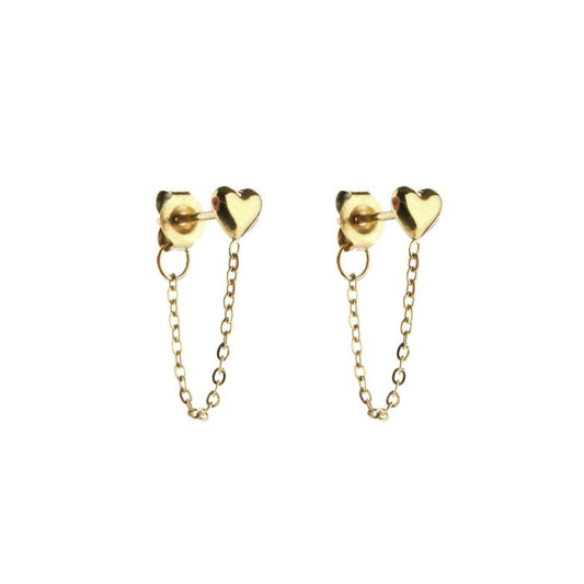 Oorbellen Heart drop chain