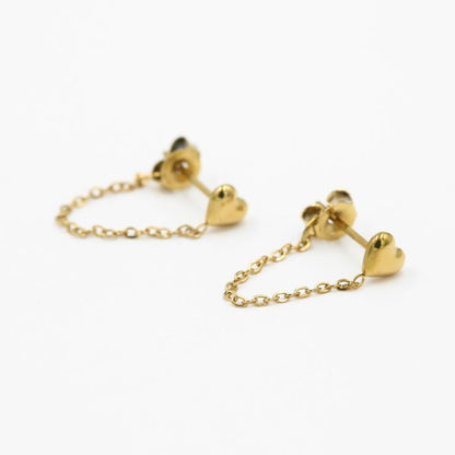 Oorbellen Heart drop chain