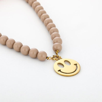 Ketting Smiley charm beads - beige