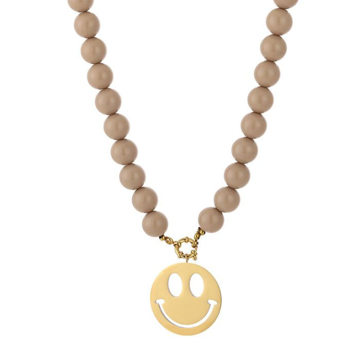 Ketting Smiley charm beads - beige