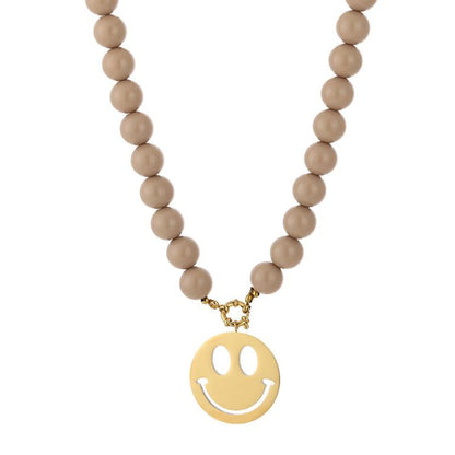 Ketting Smiley charm beads - beige