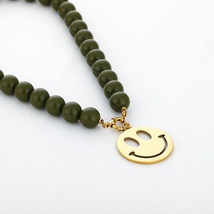 Ketting Smiley charm beads - groen