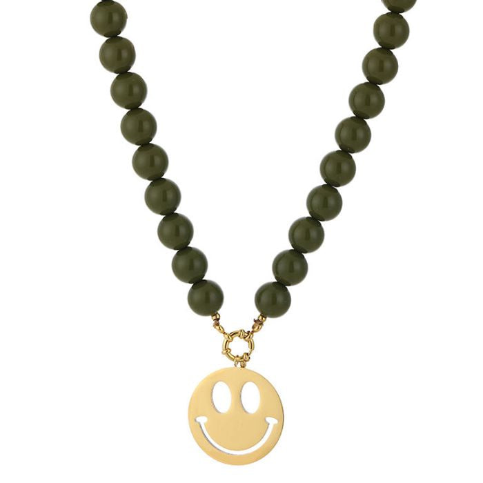 Ketting Smiley charm beads - groen