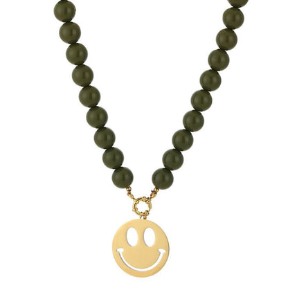 Ketting Smiley charm beads - groen