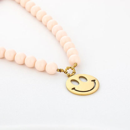 Ketting Smiley charm beads - crème