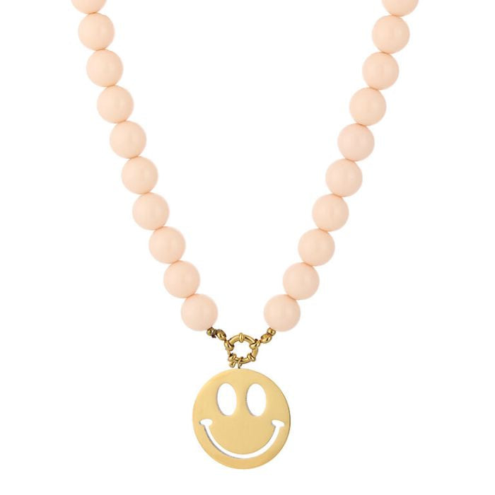 Ketting Smiley charm beads - crème